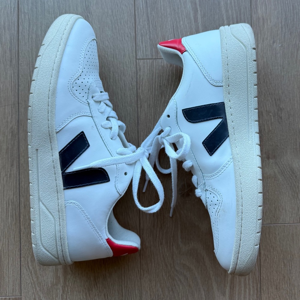 Veja White Sneakers with Black and Red Accents